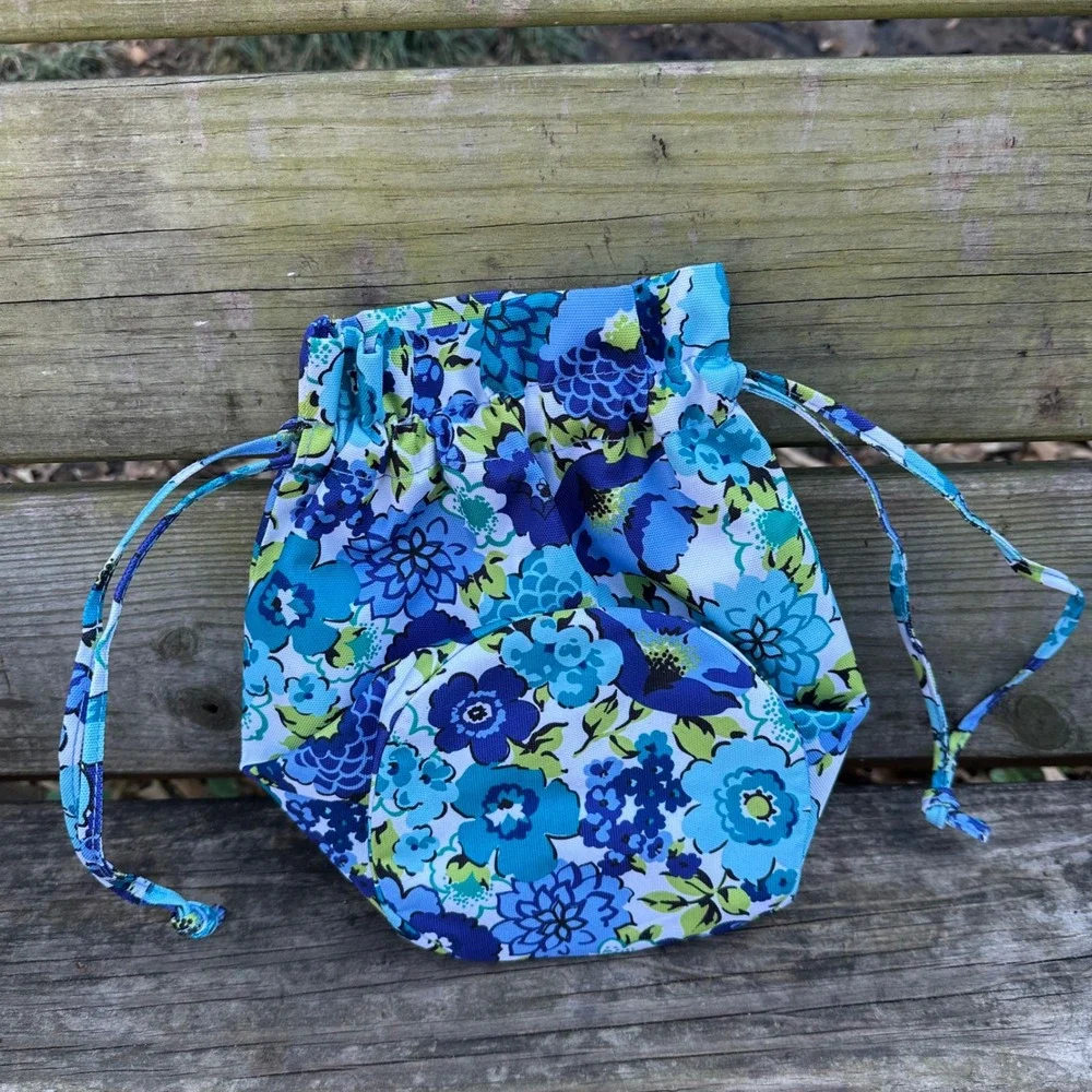Vera Bradley Ditty Bag Drawstring‎ Pouch Blueberry Blooms Blue Floral Cosmetic